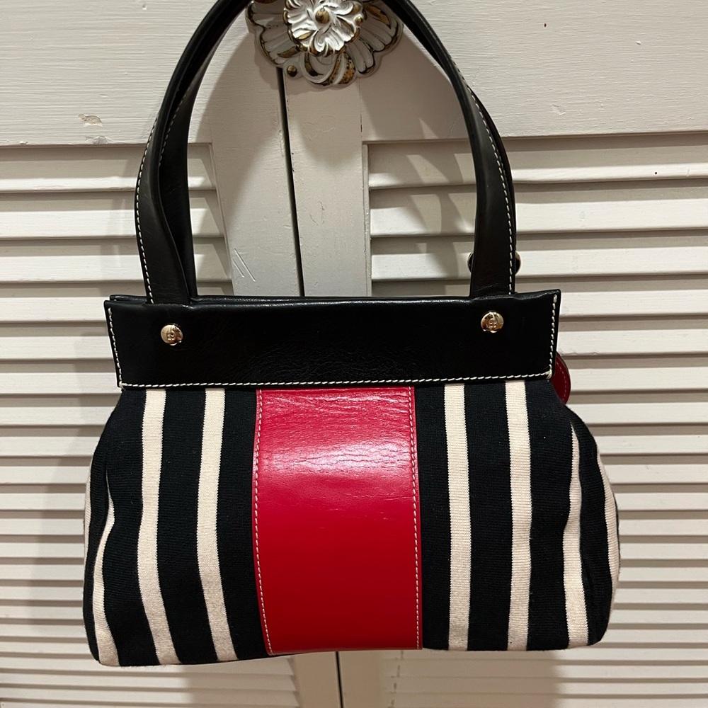 kate spade Black, Cream & Red Striped Satchel Bag - Picture 2 of 9
